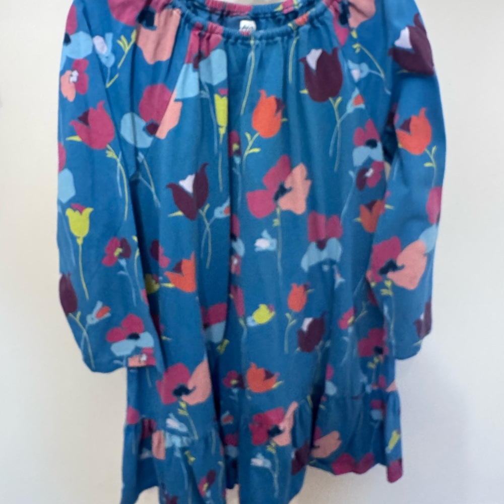 Girls Blue Floral Long-Sleeve Dress